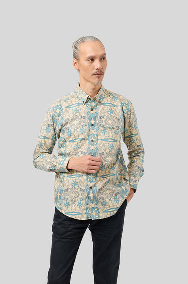 Nusantara Slim Fit Long Sleeve Type And Yap in Milky Blue