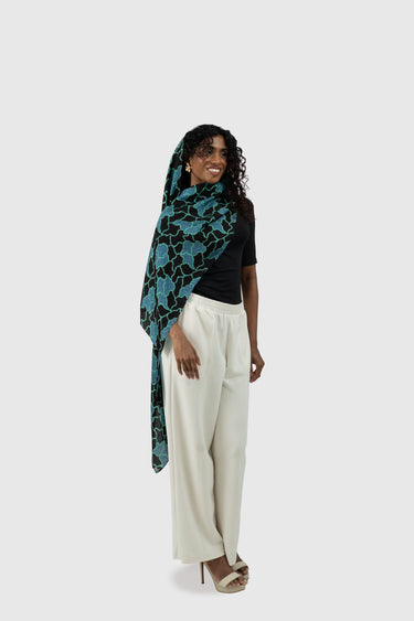 Kapten Batik Shawl Navy Blue Cracked Petals