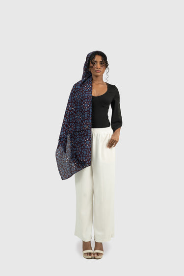 Kapten Batik Shawl Arabesque in Grape Blue