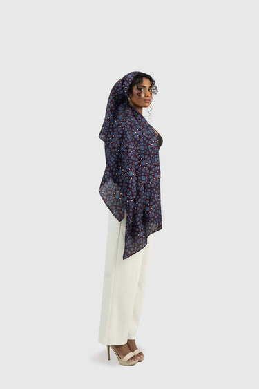 Kapten Batik Shawl Arabesque in Grape Blue