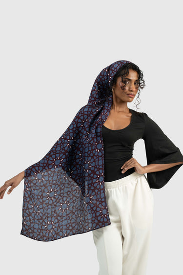 Kapten Batik Shawl Arabesque in Grape Blue