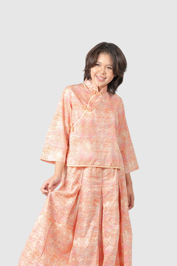 Nusantara Cheongsam Set Tangerine Grace in Geranium