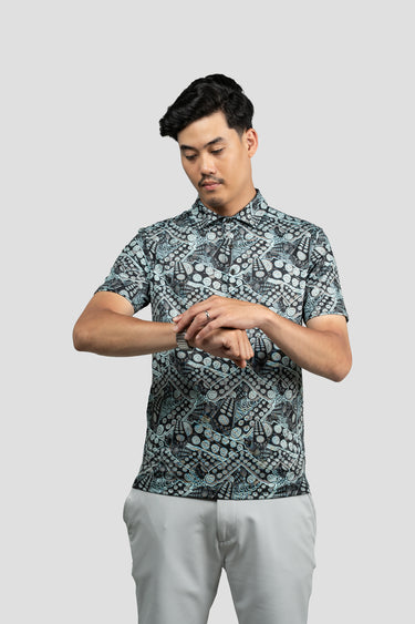 Activewear Polo Shirt - Congkak in Neon Peacock
