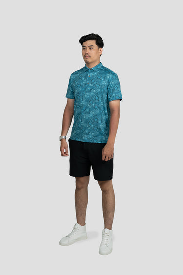 Activewear Polo Shirt - Congkak in Blue Jasper