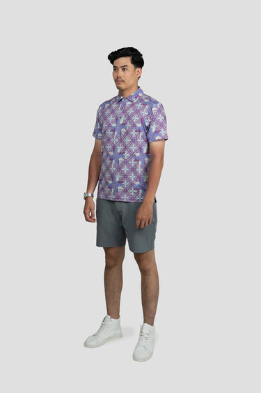 Activewear Polo Shirt - Kuih Bakar in Purple Star