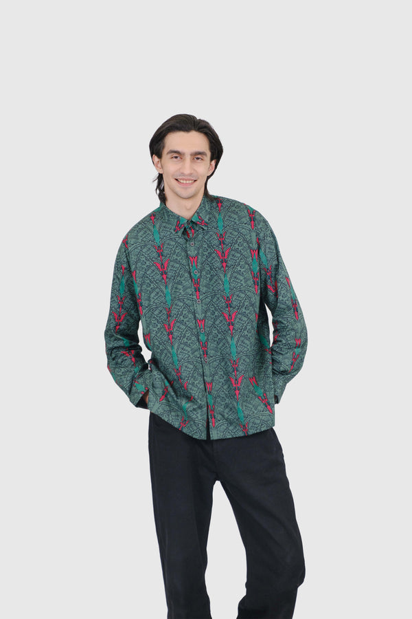Nusantara Long Sleeve Modern Fit Seri Sigar in Proud Peacock