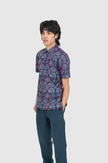 Kapten Batik x Tetris MY Modern Fit Nasi Lemak Nostalgia in Forest Plum