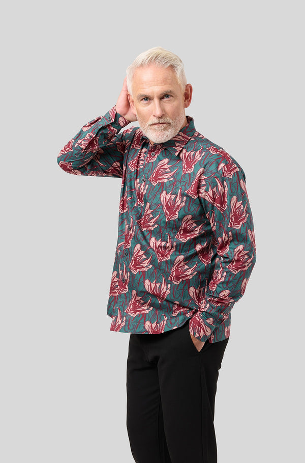 Nusantara Long Sleeve Modern Fit Everlast Blossom in Scarlet Peacock