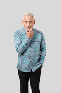 Nusantara Long Sleeve Modern Fit Ring Pull in Gray Turquoise