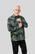 Nusantara Long Sleeve Modern Fit Fabrics Patches in Black Aqua