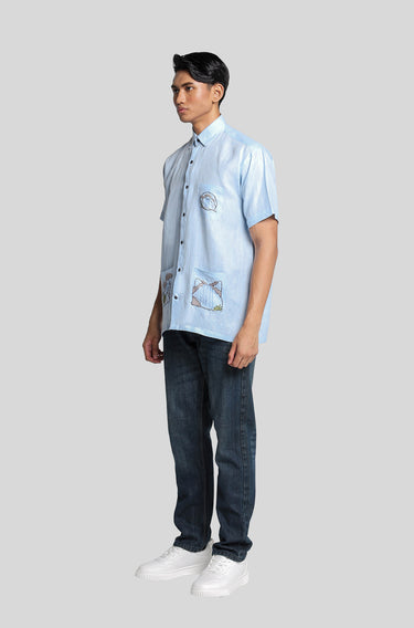 Linen Embroidered Waterfall Blue Bell