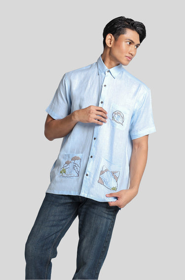 Linen Embroidered Waterfall Blue Bell