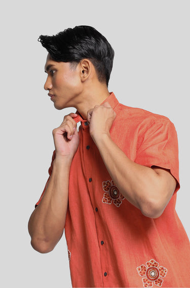 Linen Embroidered Florafflesia Emberglow