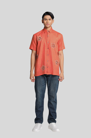Linen Embroidered Florafflesia Emberglow