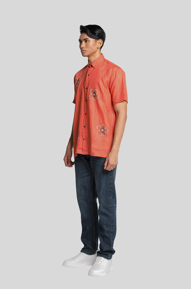 Linen Embroidered Florafflesia Emberglow